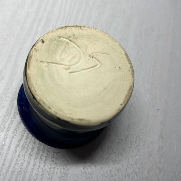 Handmade Signed Pottery Vase Small Pot Drip Glaze Blue Beige Black 2.5” Height - Picture 5 of 5